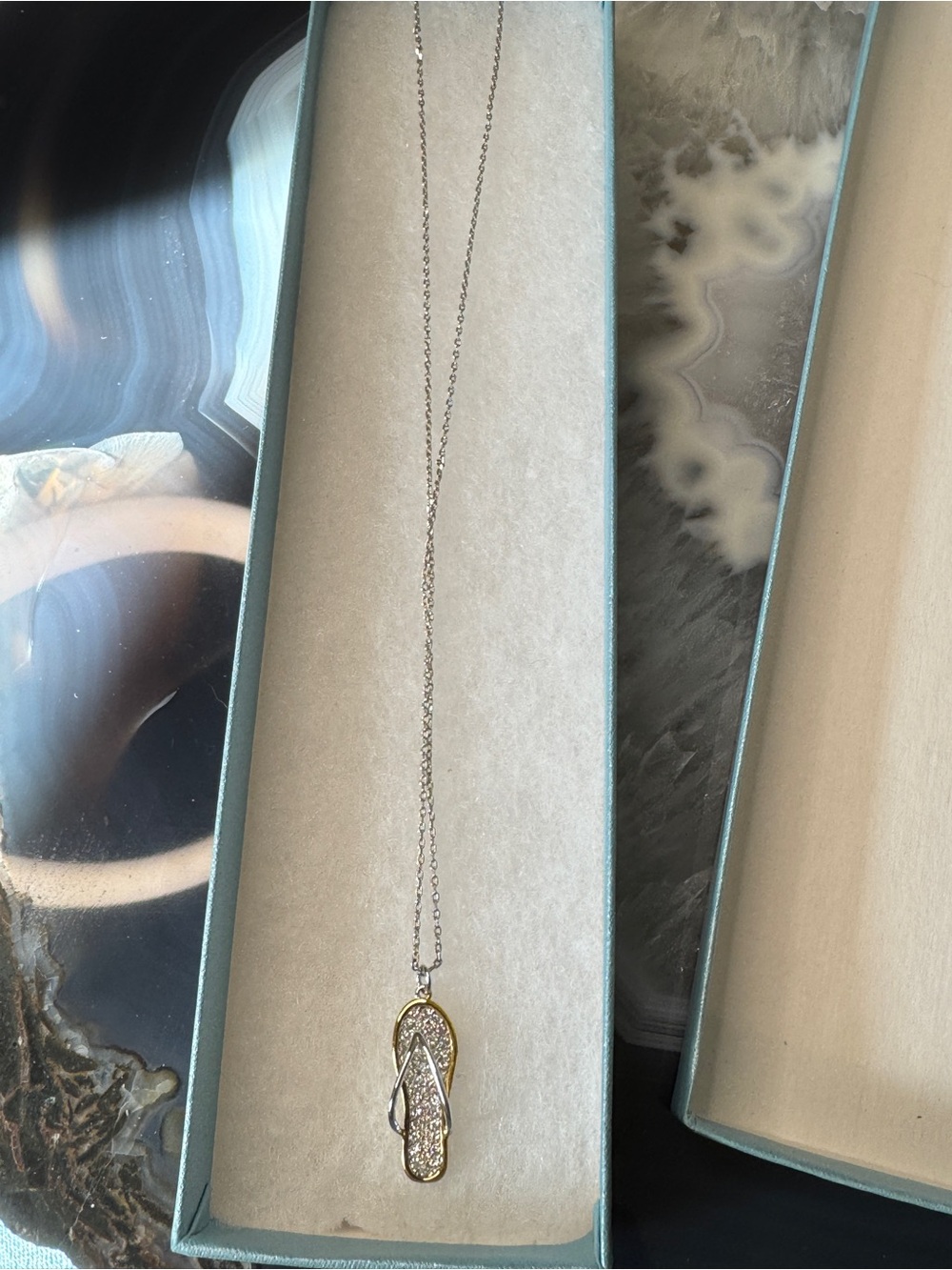 Swarovski Flip Flop Necklace With Extension.  15” long With 3” extension. NIB